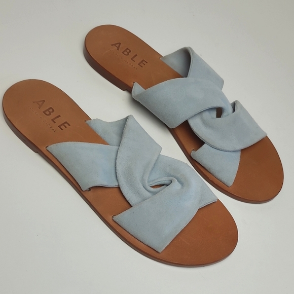 ABLE SUZE SANDAL ICE BLUE SUEDE CRISS CROSS STRAPPY FLAT SANDALS 7 - Picture 1 of 8